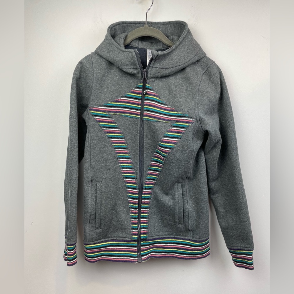 Ivivva Girls Gray Multicolor Stripe sparkly Full Zip Hoodie Jacket size 14